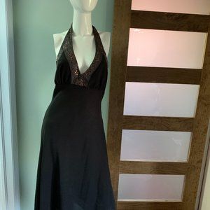 alago medium black & bronze halter dress